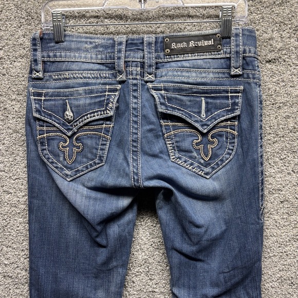 Rock Revival Denim - Rock Revival Jen Straight Leg Jeans Rhinestone‎ Distressed Frayed Size 28(30x28)